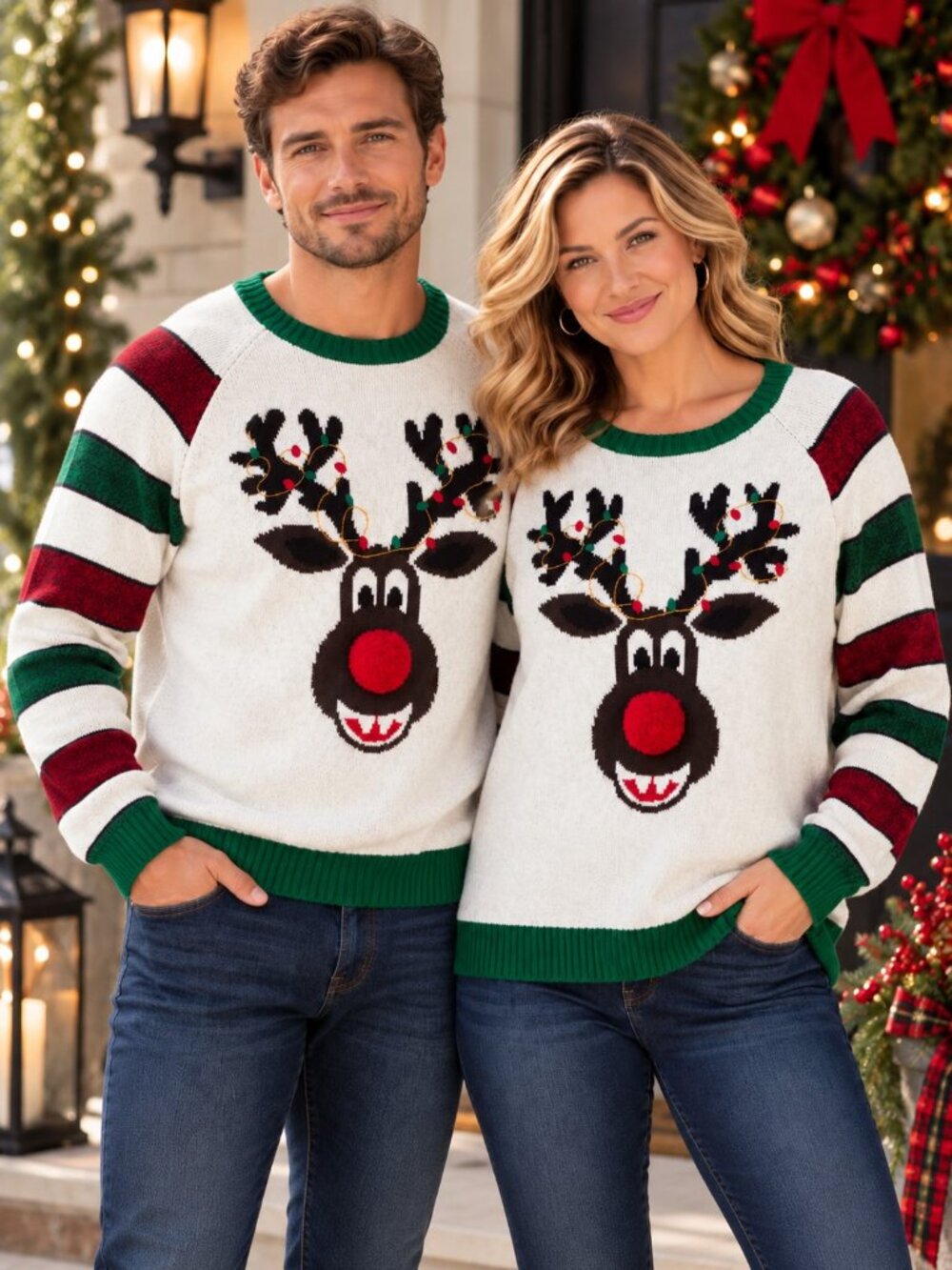 Ugly Christmas Sweater Multicolor Reindeer Embroidered Sweater Unisex XXL